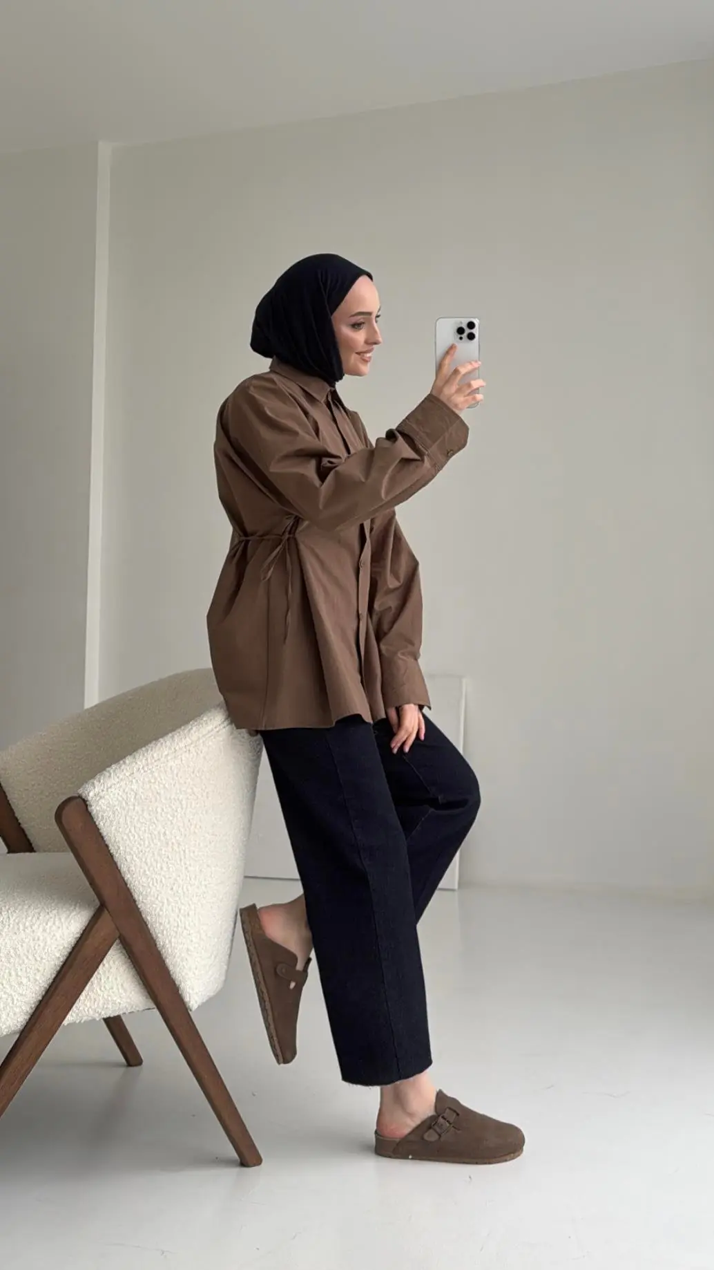 Yandan Bağlamalı Gömlek Kahve