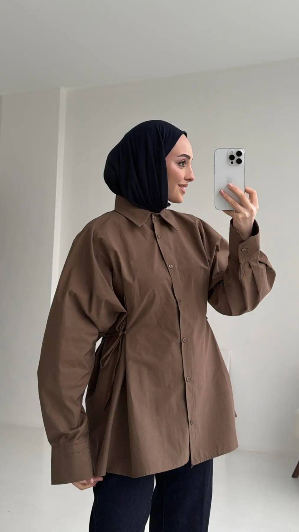 Yandan Bağlamalı Gömlek Kahve - Görsel 2