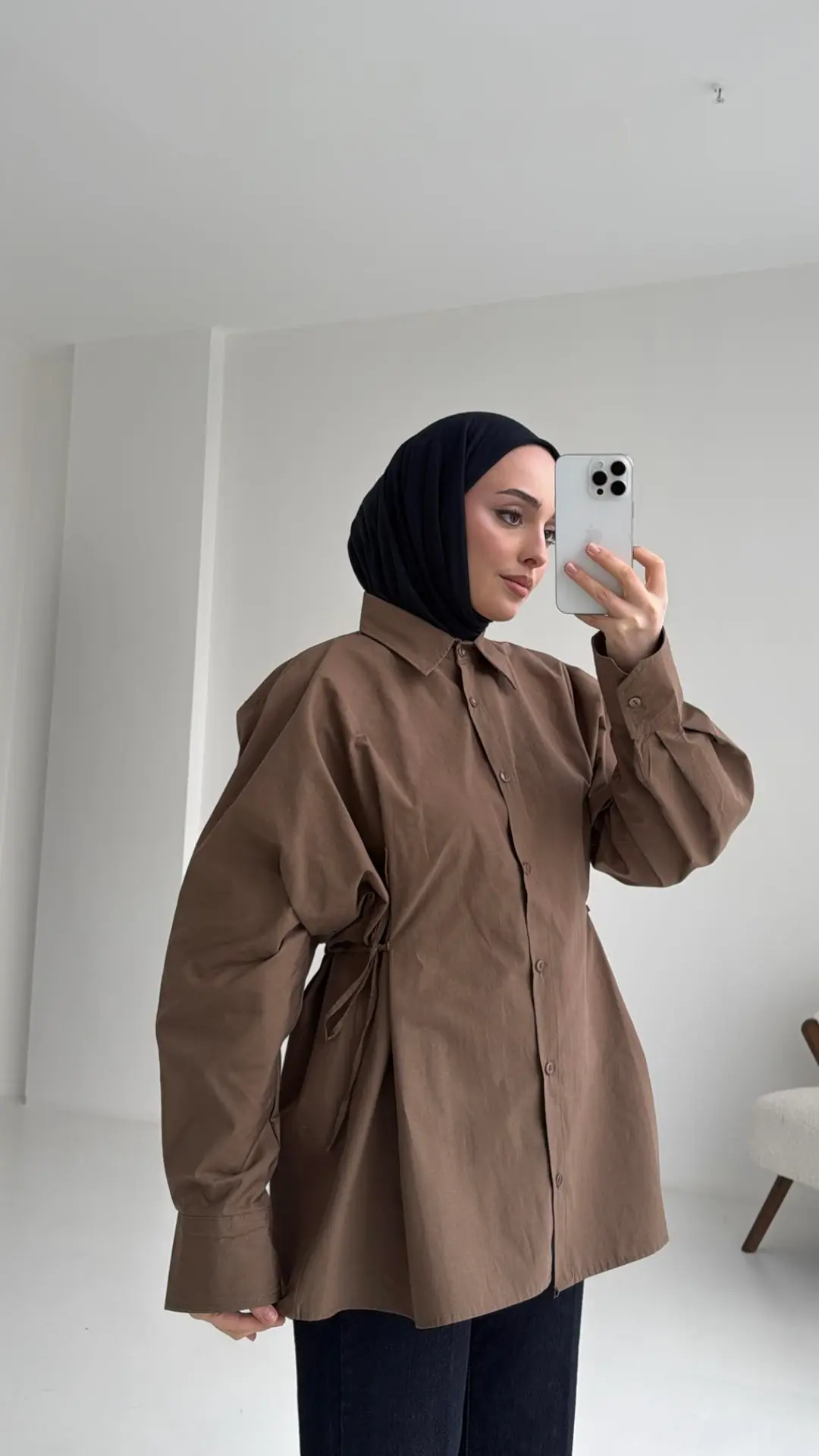 Yandan Bağlamalı Gömlek Kahve - Görsel 3