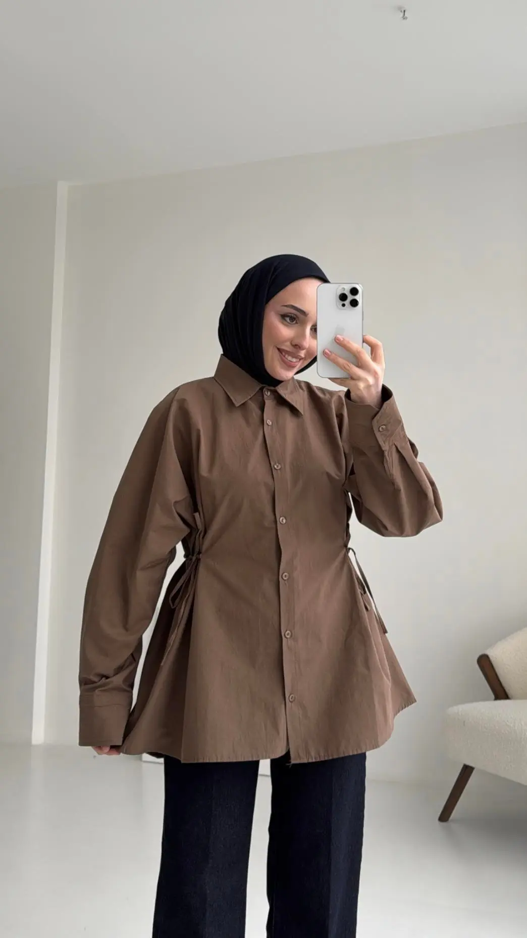 Yandan Bağlamalı Gömlek Kahve - Görsel 5