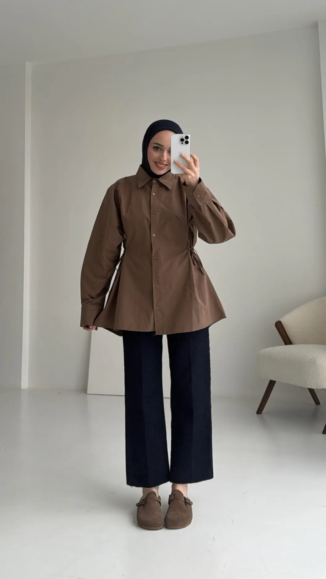 Yandan Bağlamalı Gömlek Kahve - Görsel 7