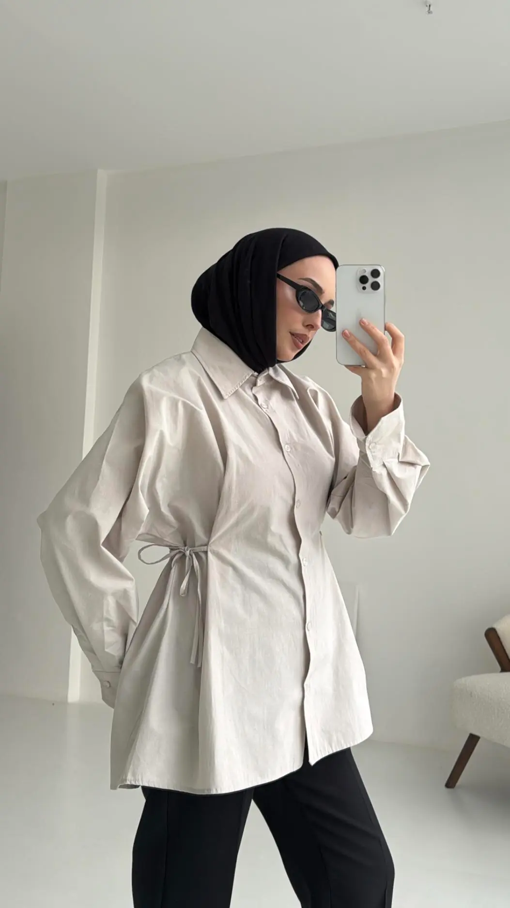 Yandan Bağlamalı Gömlek Taş - Görsel 3