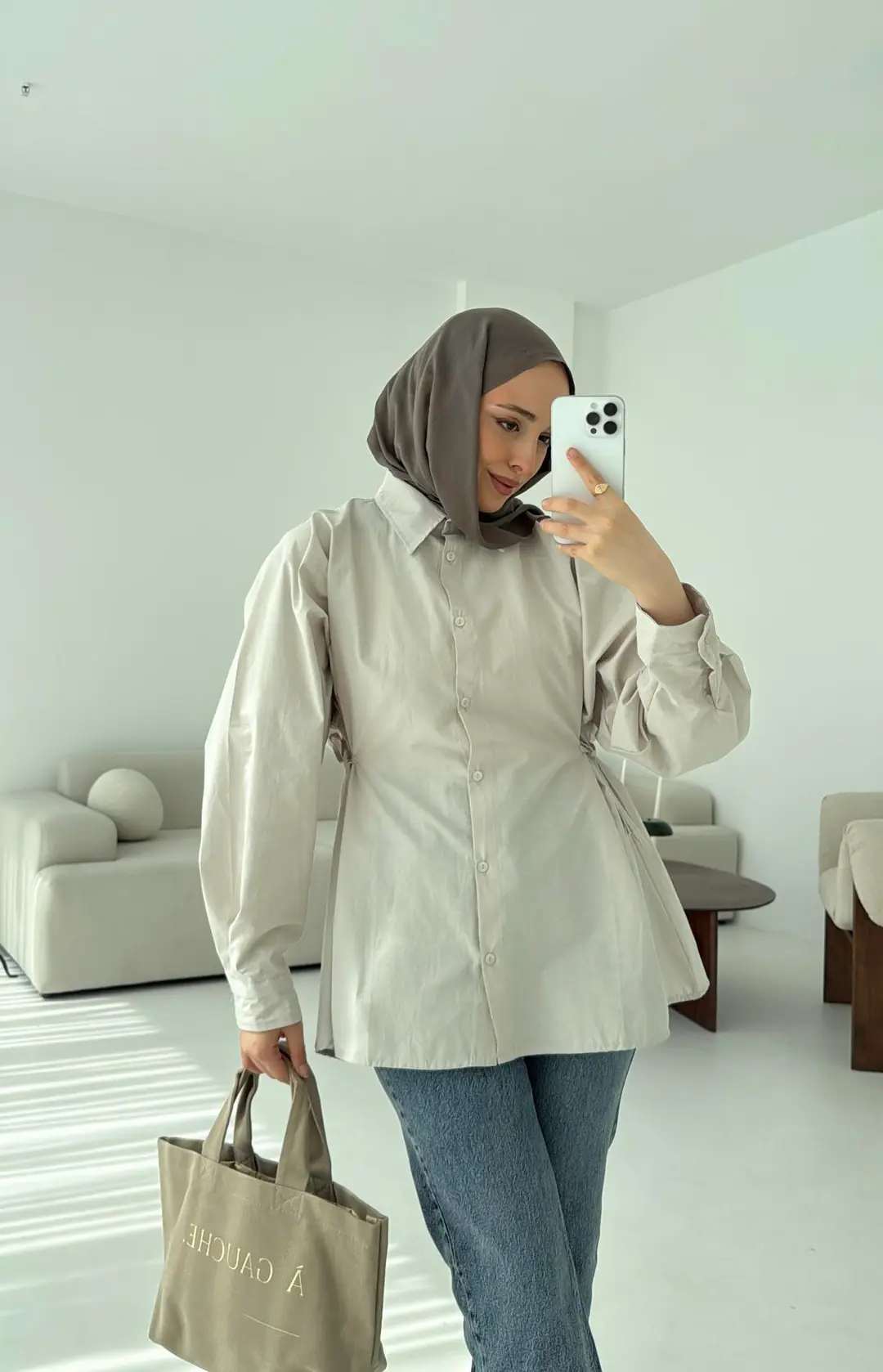 Yandan Bağlamalı Gömlek Taş - Görsel 2