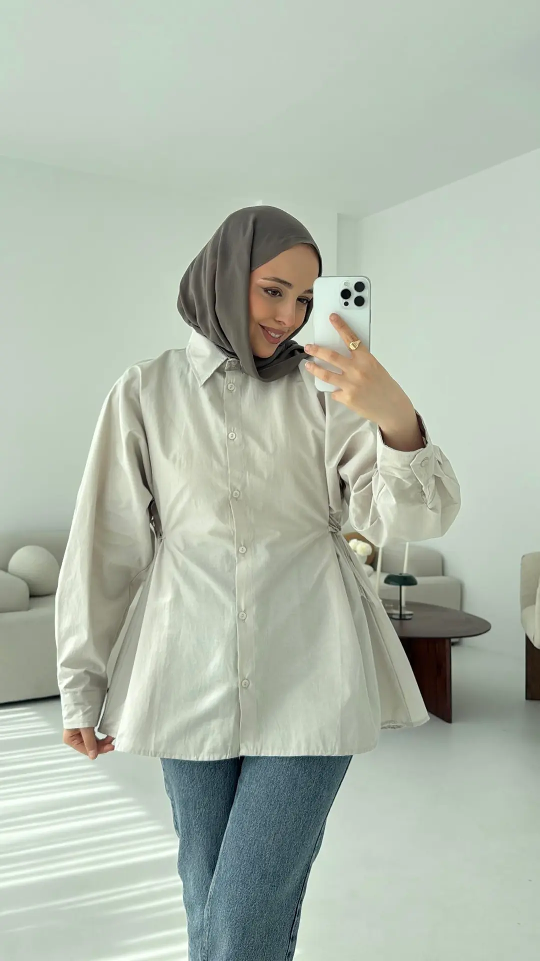 Yandan Bağlamalı Gömlek Taş - Görsel 5