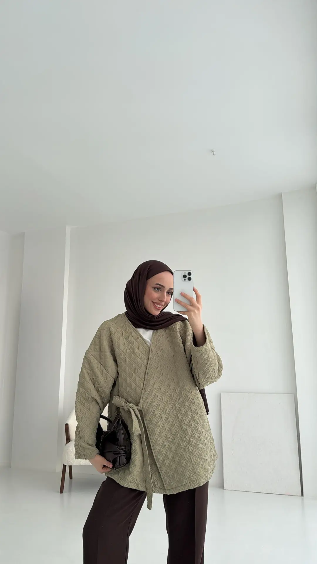 Yandan Bağlamalı Kapitone Ceket Çağla