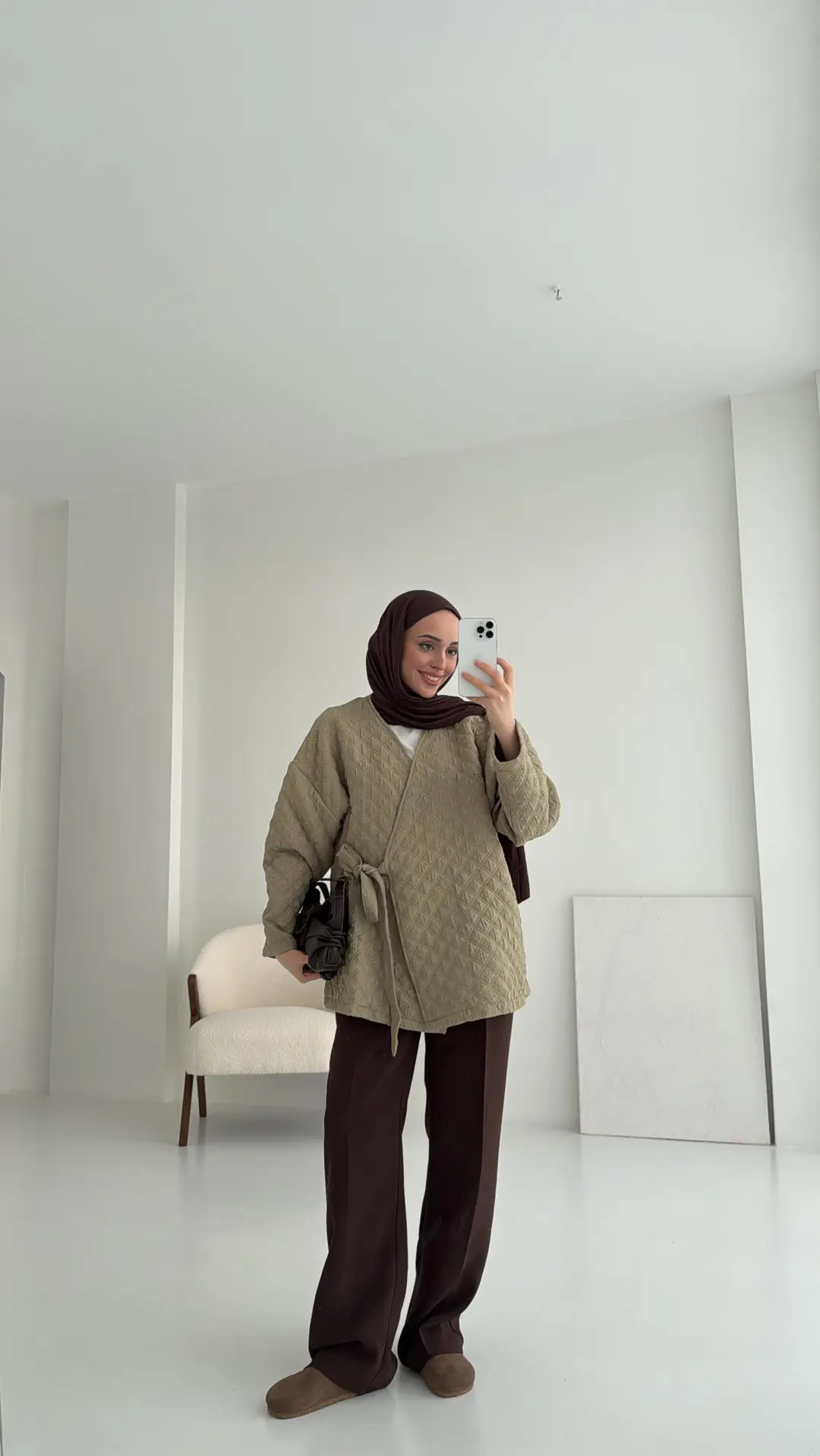 Yandan Bağlamalı Kapitone Ceket Çağla - Görsel 4