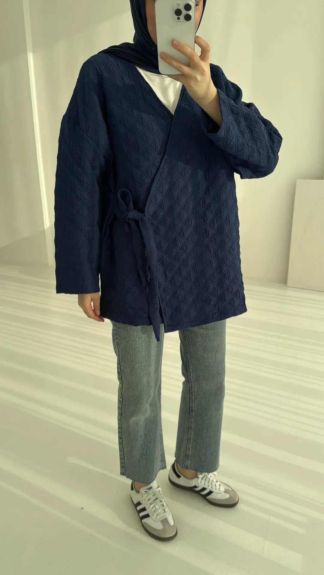 Yandan Bağlamalı Kapitone Ceket Lacivert