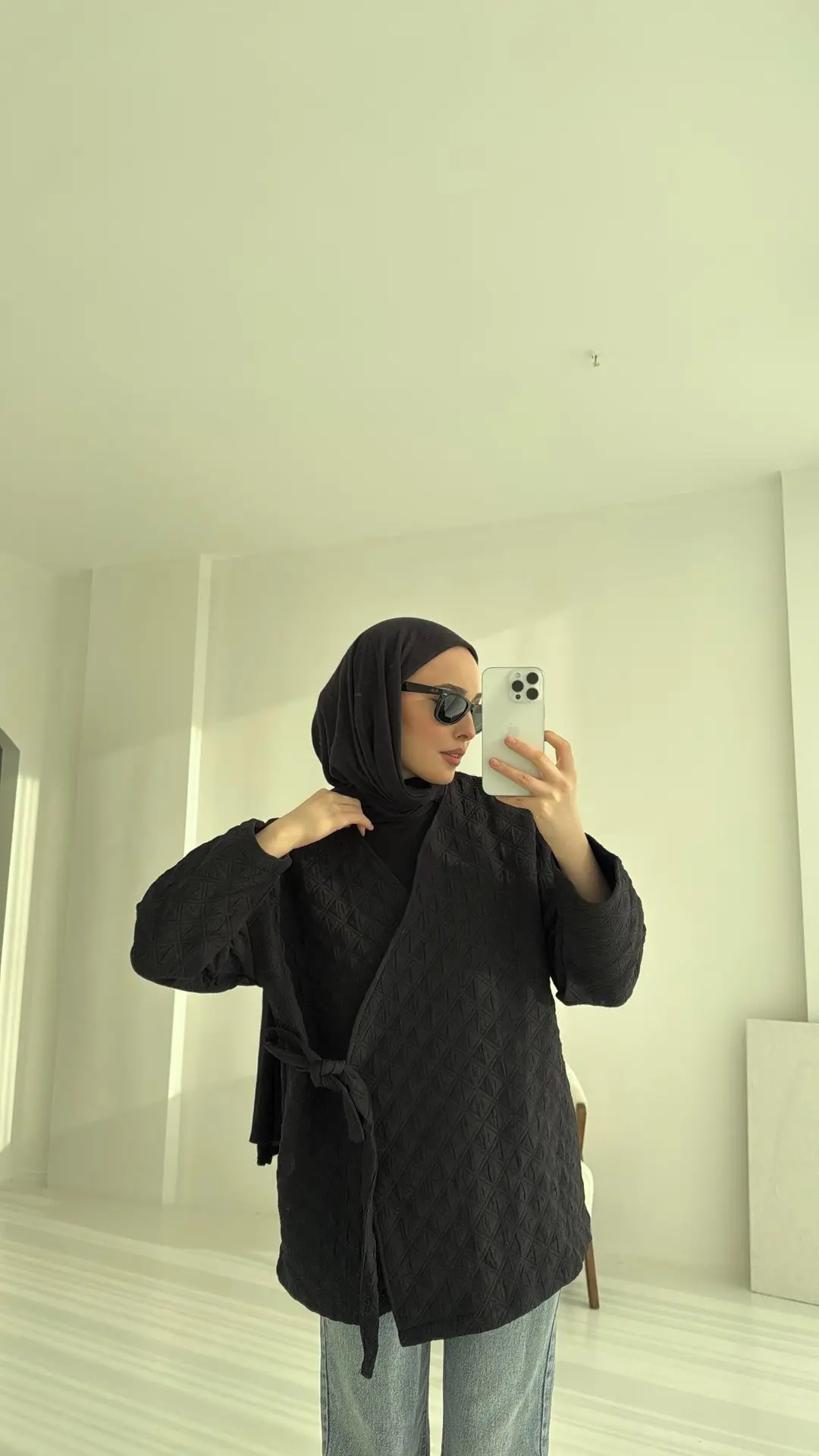 Yandan Bağlamalı Kapitone Ceket Siyah - Görsel 2