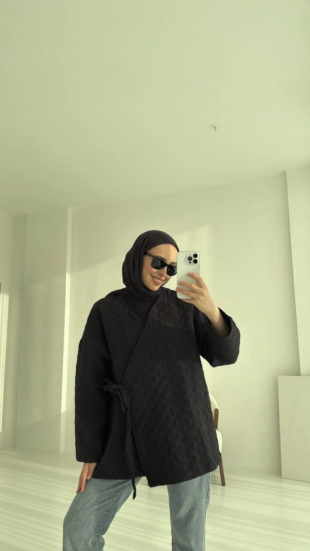 Yandan Bağlamalı Kapitone Ceket Siyah - Görsel 3