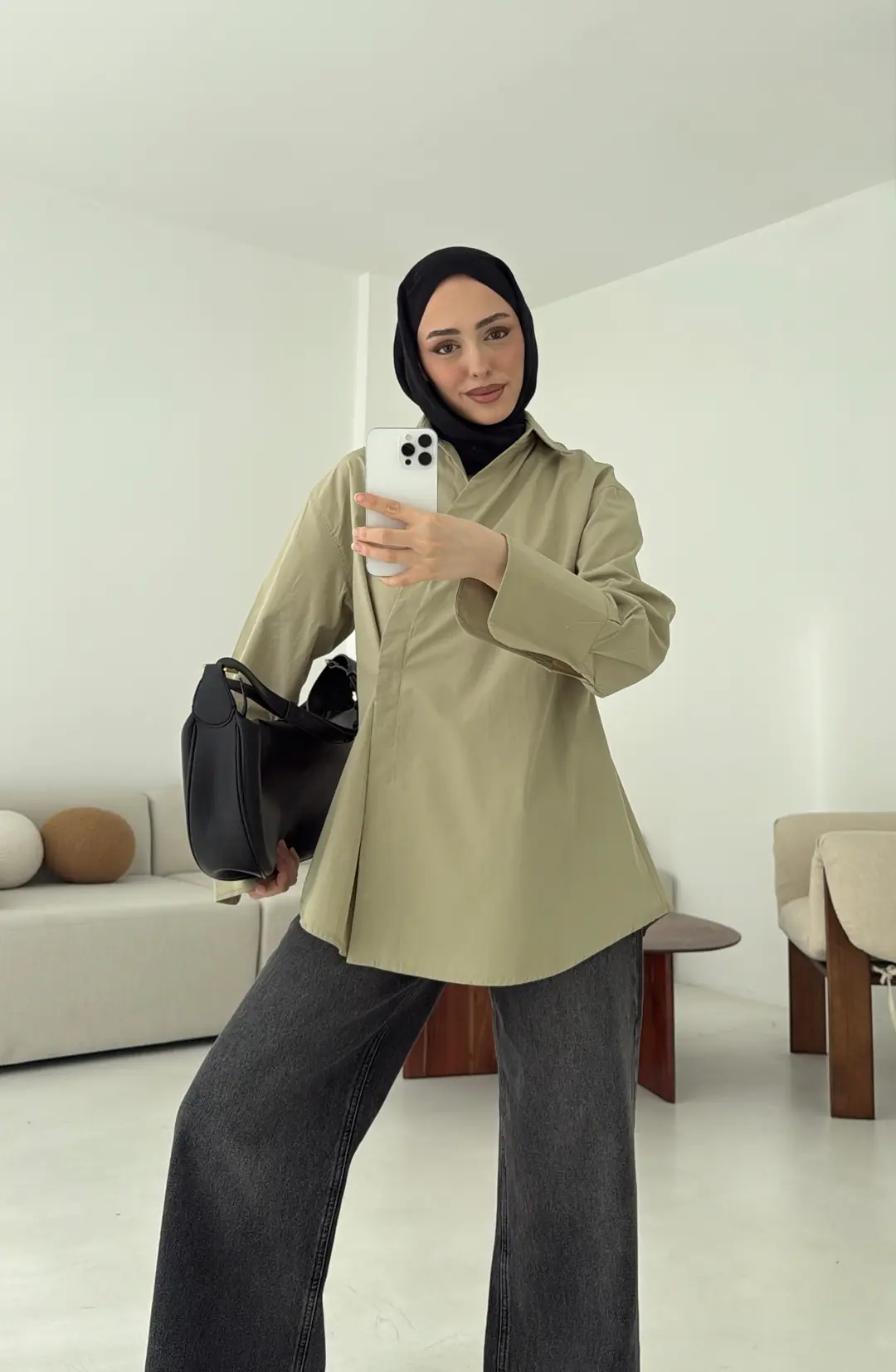 Yandan Düğmeli Gömlek Acık Haki - Görsel 2