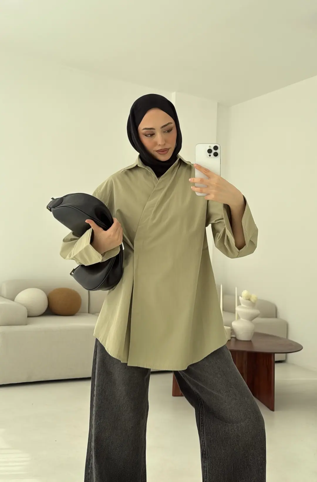 Yandan Düğmeli Gömlek Acık Haki - Görsel 3