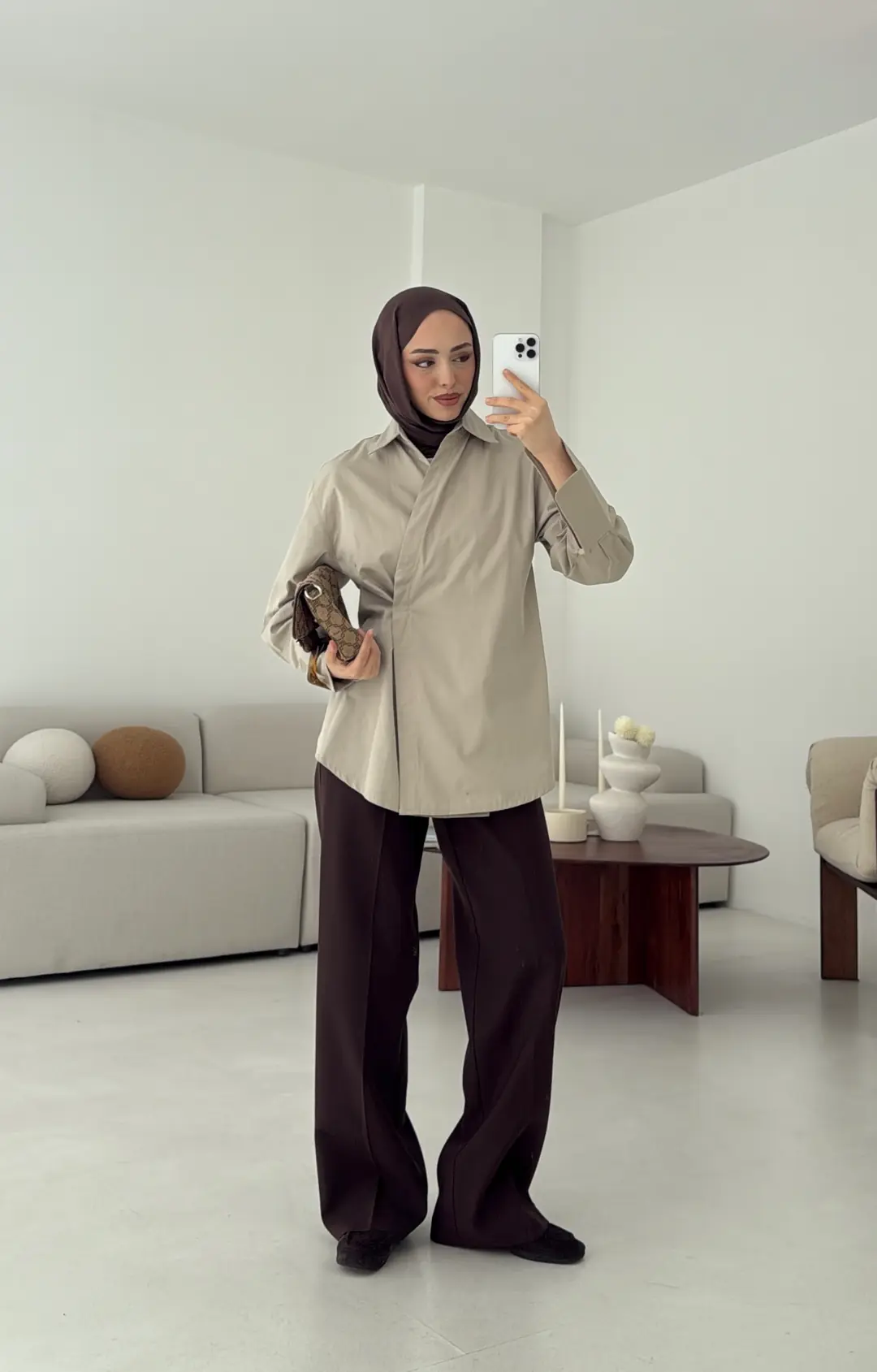 Yandan Düğmeli Gömlek Taş - Görsel 2