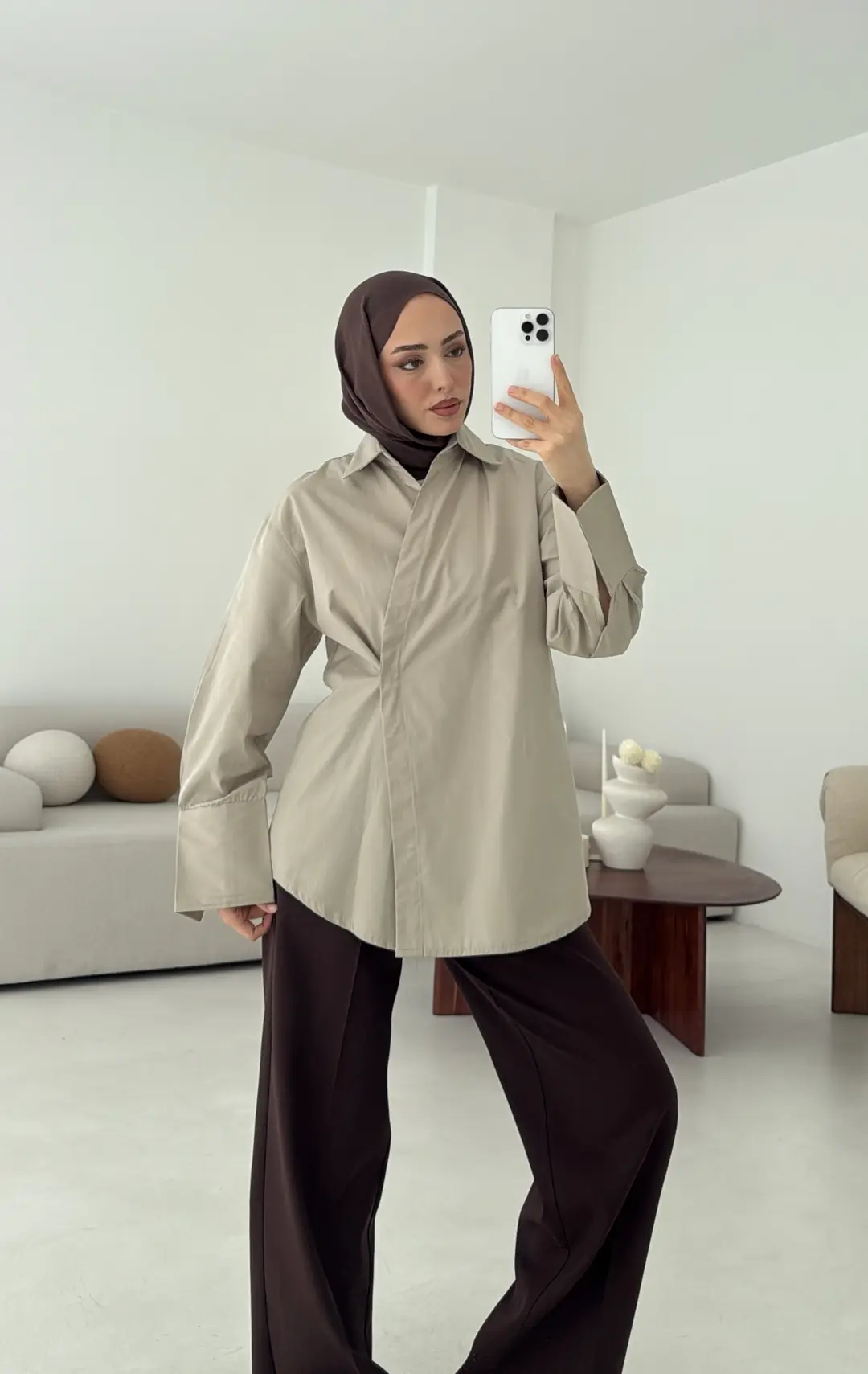 Yandan Düğmeli Gömlek Taş - Görsel 3