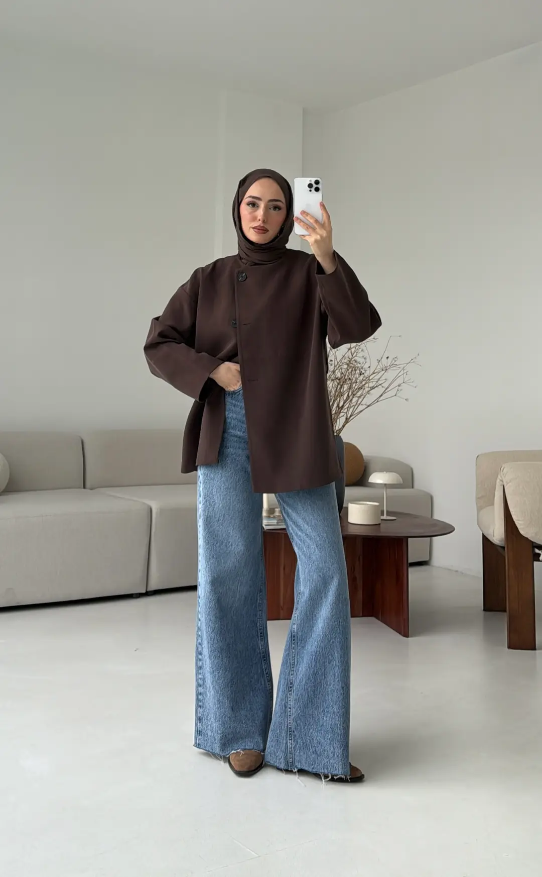 Yandan Düğmeli Kemerli Ceket Kahve - Görsel 10