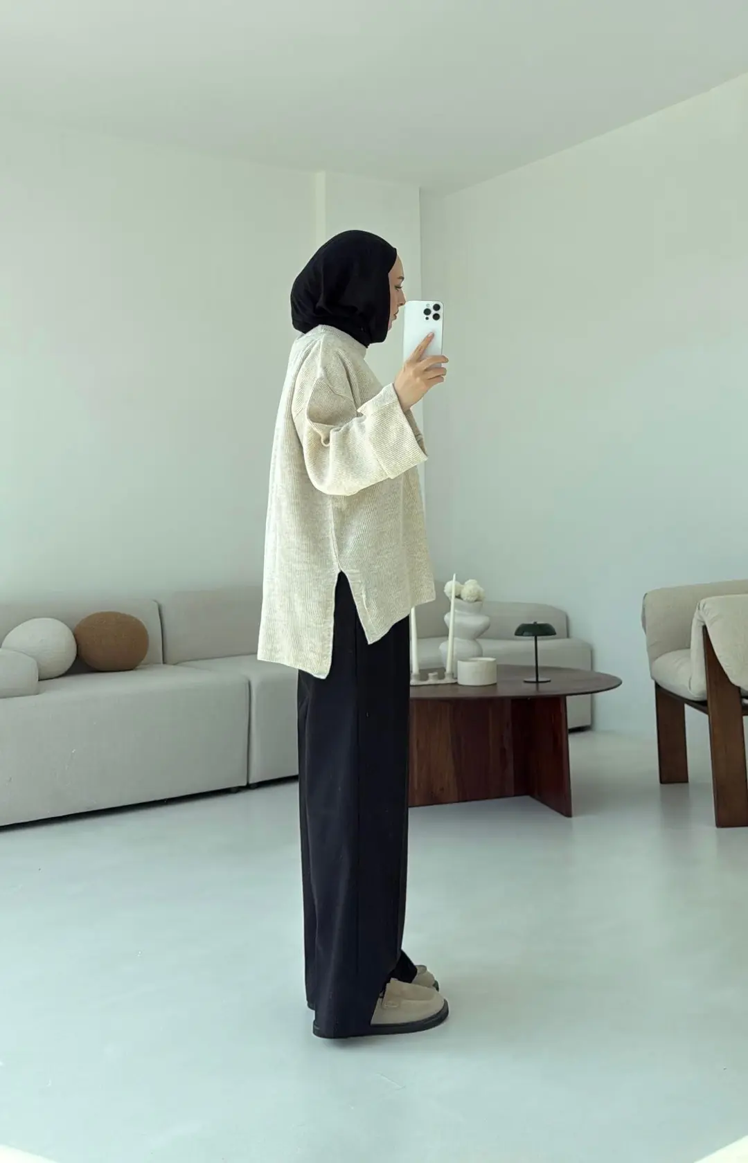 Yanı Yırtmaçlı Triko Kazak Bej - Görsel 2