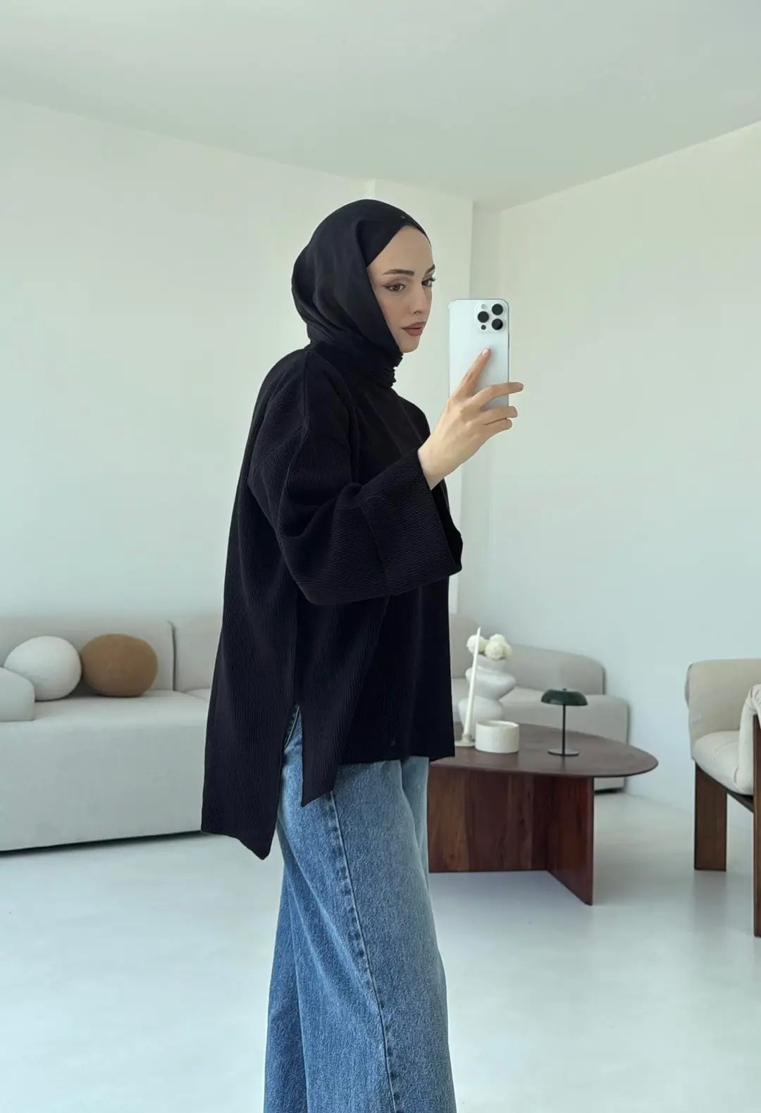 Yanı Yırtmaçlı Triko Kazak Siyah - Görsel 2