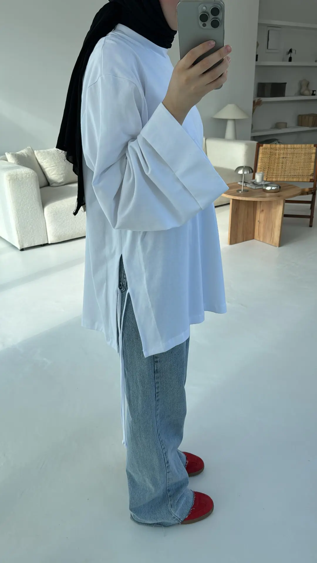 Yanları Bağlamalı Geniş Kol Sweatshirt Beyaz - Görsel 2