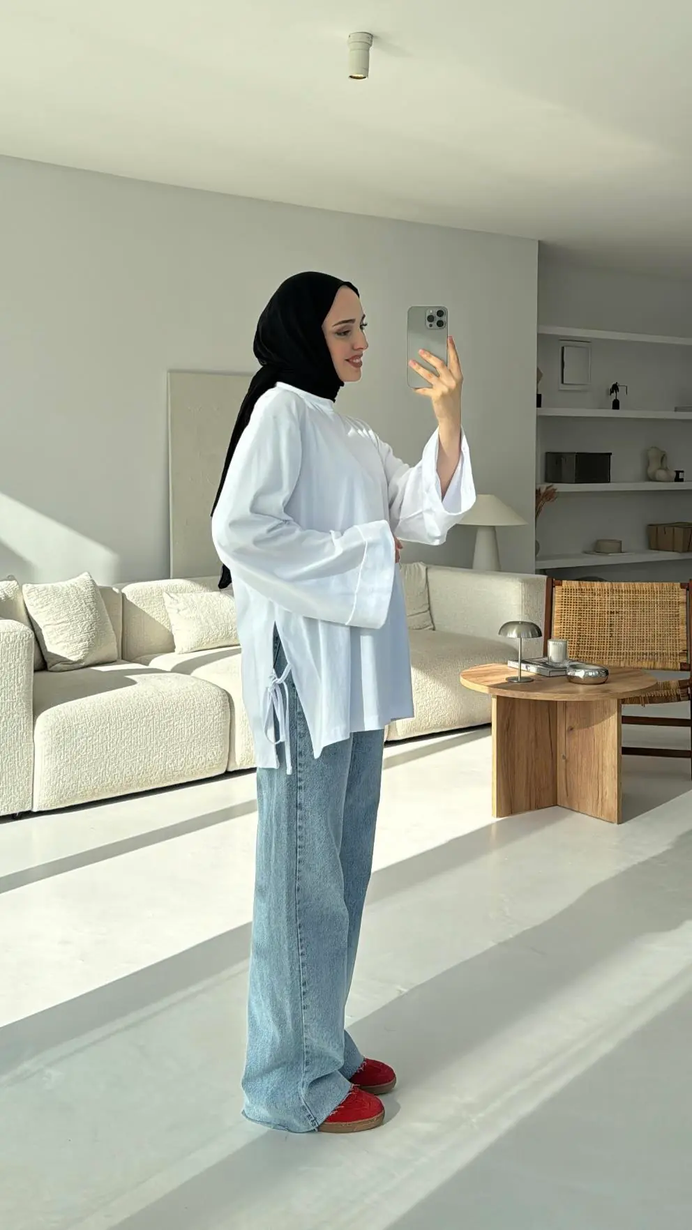 Yanları Bağlamalı Geniş Kol Sweatshirt Beyaz - Görsel 3