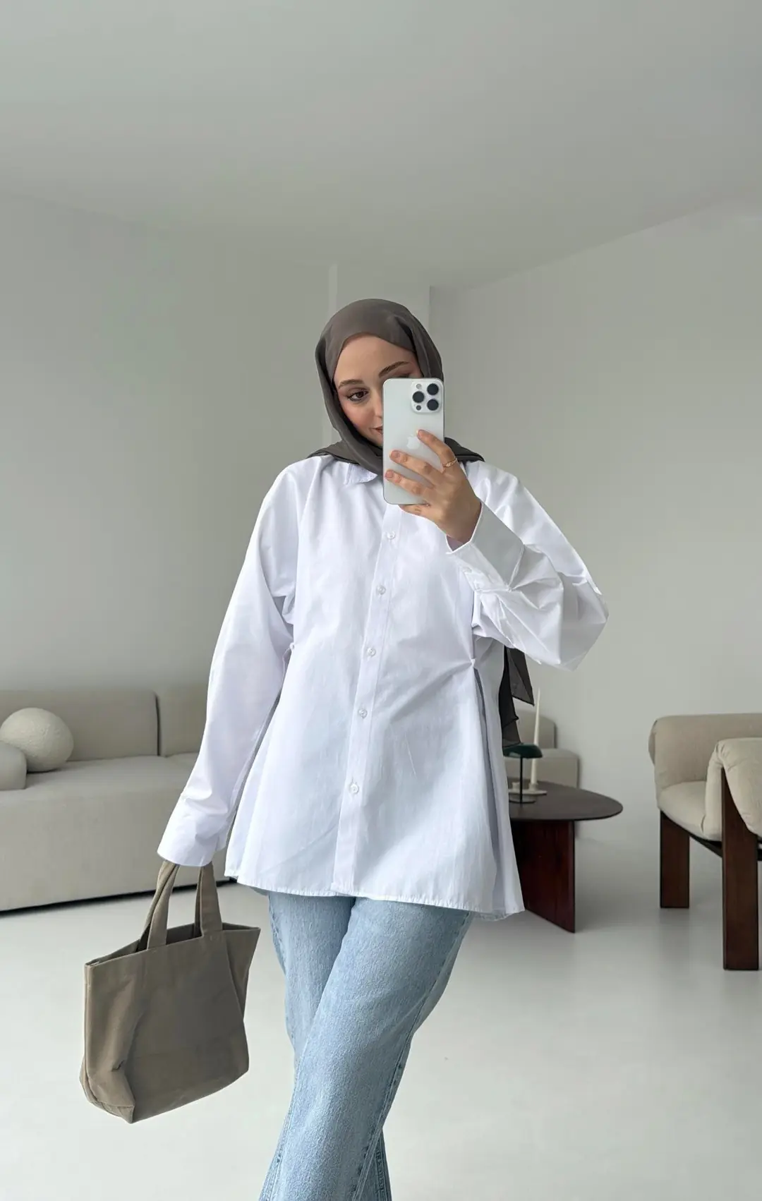 Yanları Düğmeli Gömlek Beyaz - Görsel 2