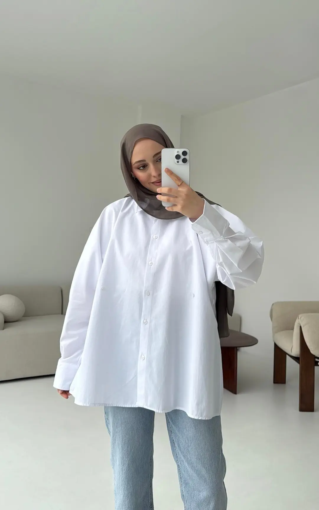 Yanları Düğmeli Gömlek Beyaz - Görsel 6