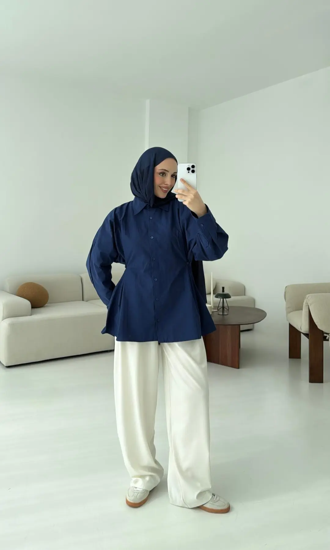 Yanları Düğmeli Gömlek Lacivert