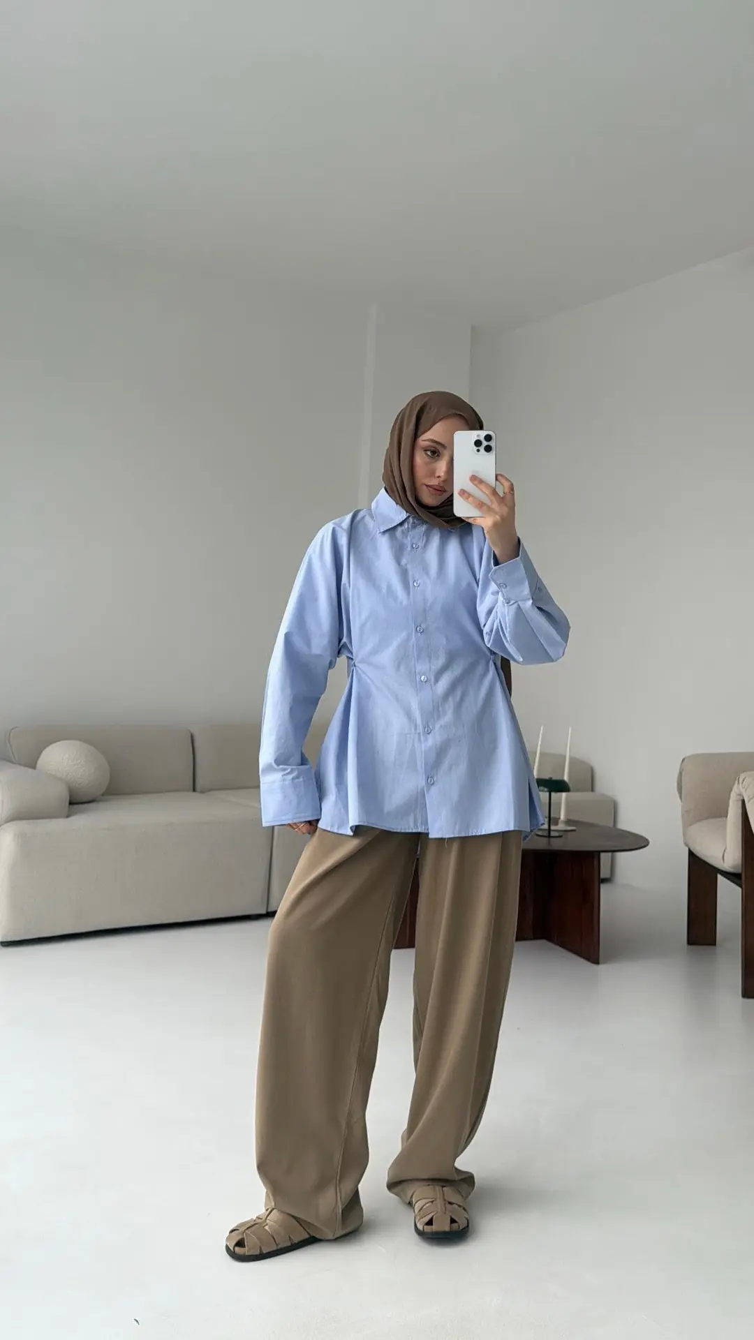 Yanları Düğmeli Gömlek Mavi - Görsel 6