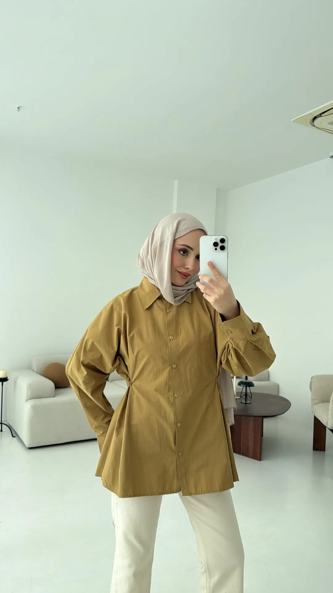 Yanları Düğmeli Gömlek Olive - Görsel 7