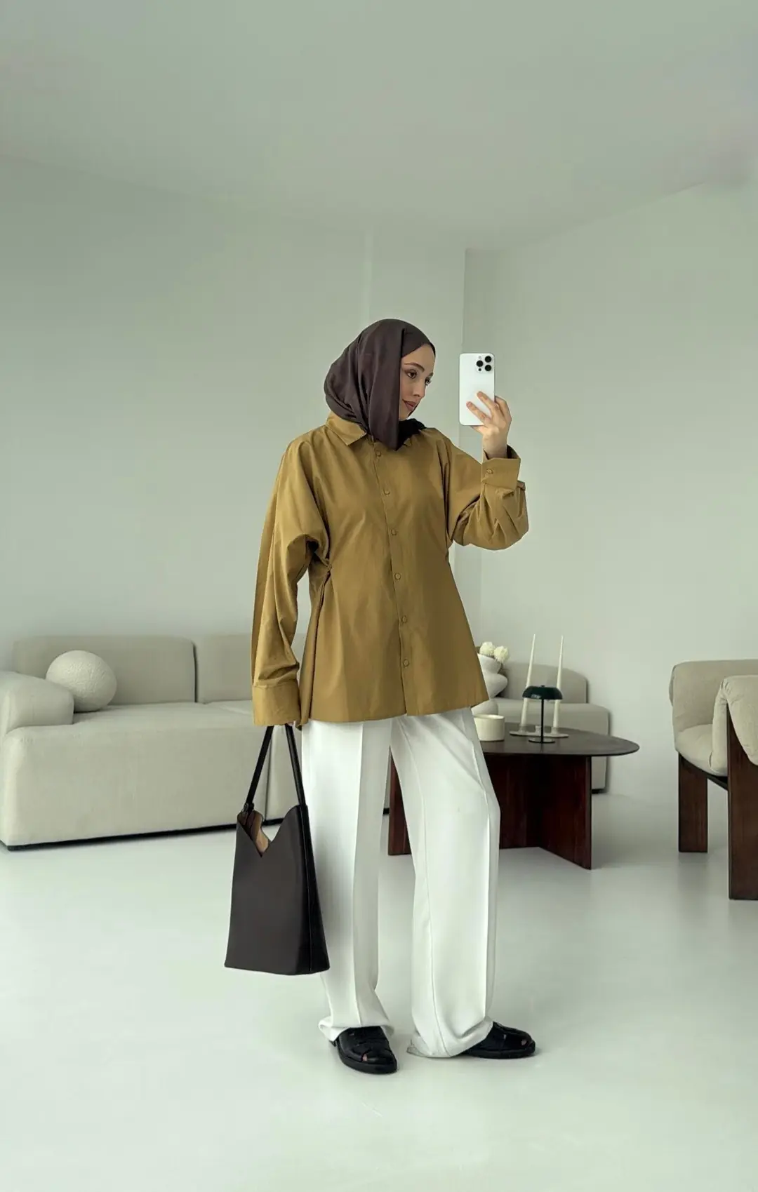 Yanları Düğmeli Gömlek Olive - Görsel 3