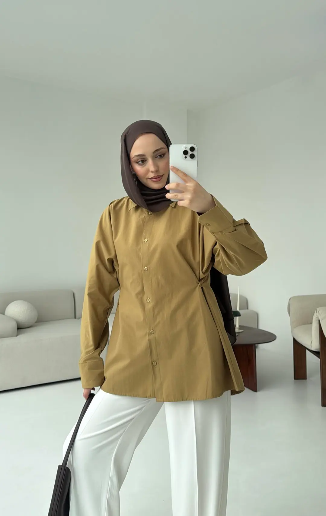 Yanları Düğmeli Gömlek Olive - Görsel 5