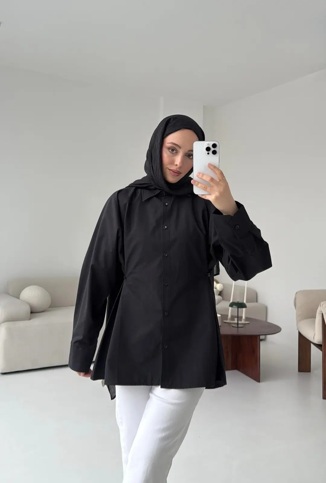 Yanları Düğmeli Gömlek Siyah - Görsel 7