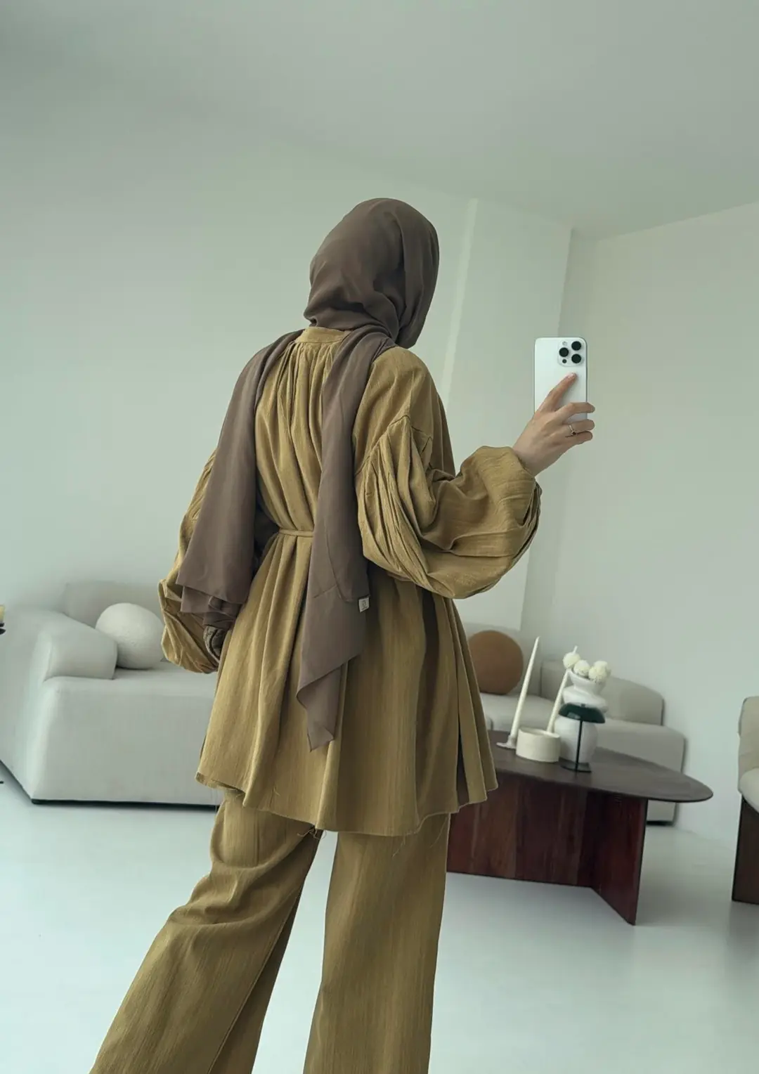 Yarım Düğme Detaylı Takım Hardal - Görsel 5