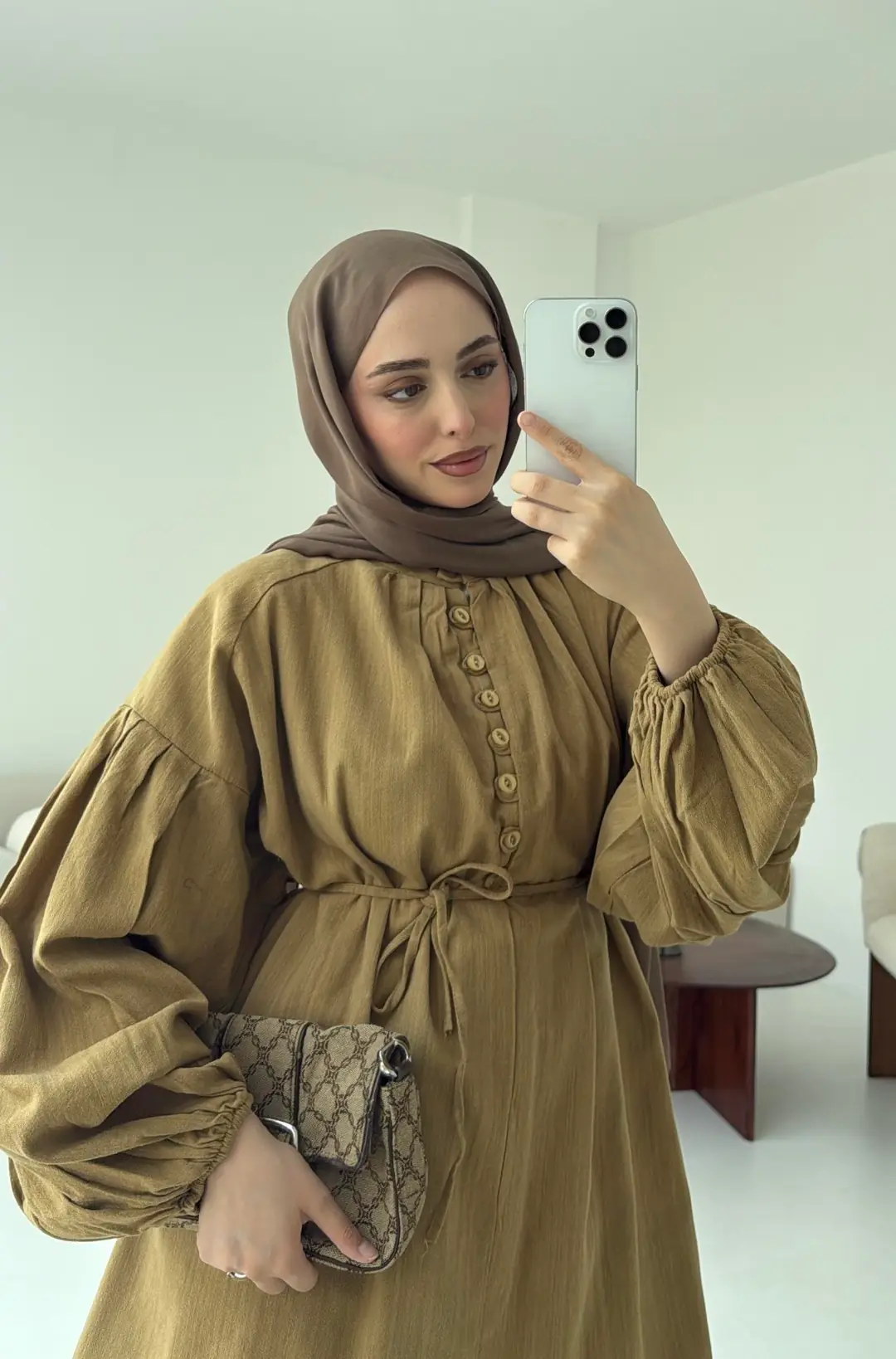 Yarım Düğme Detaylı Takım Hardal - Görsel 8