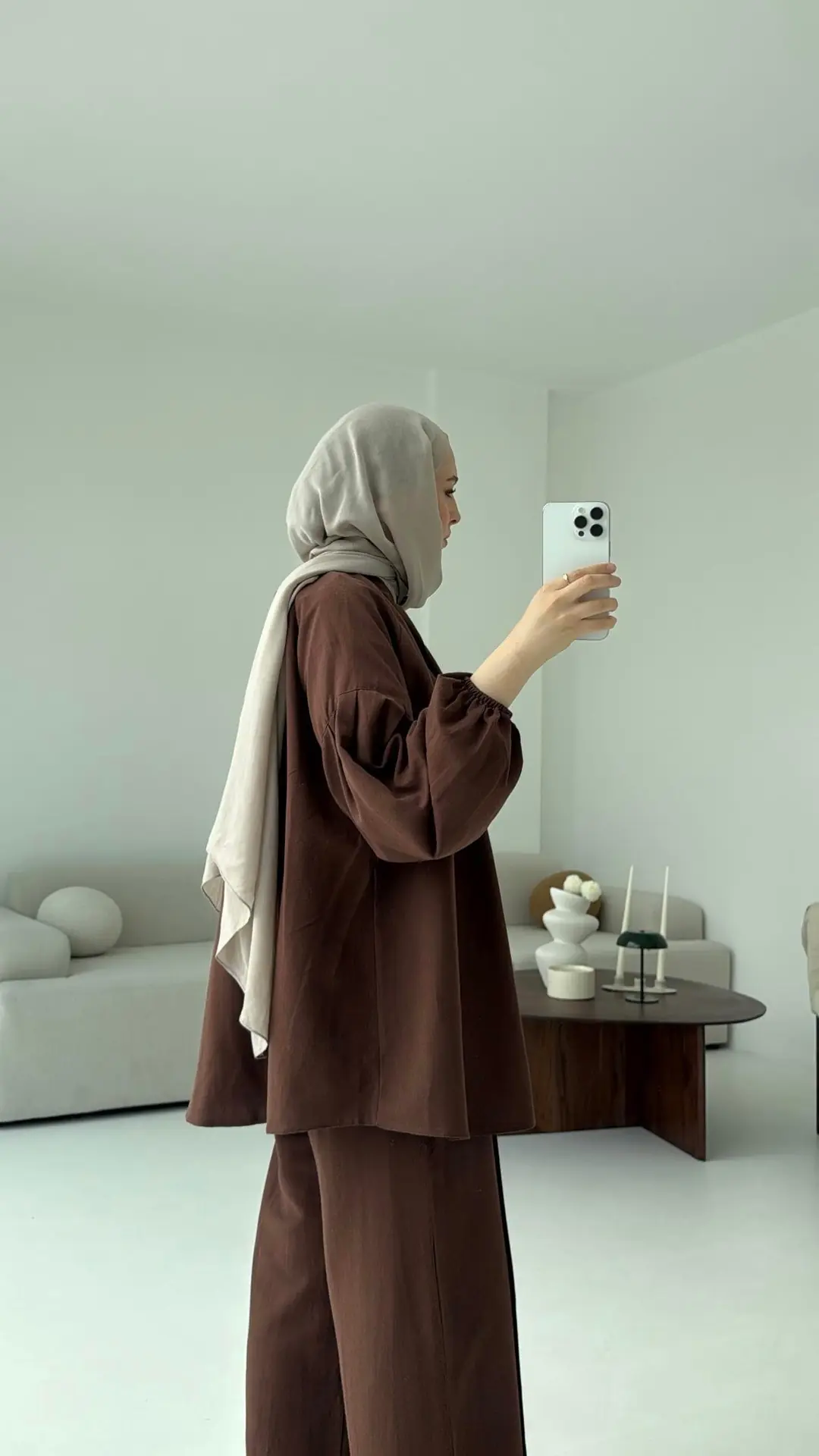 Yarım Düğme Detaylı Takım Kahve - Görsel 6