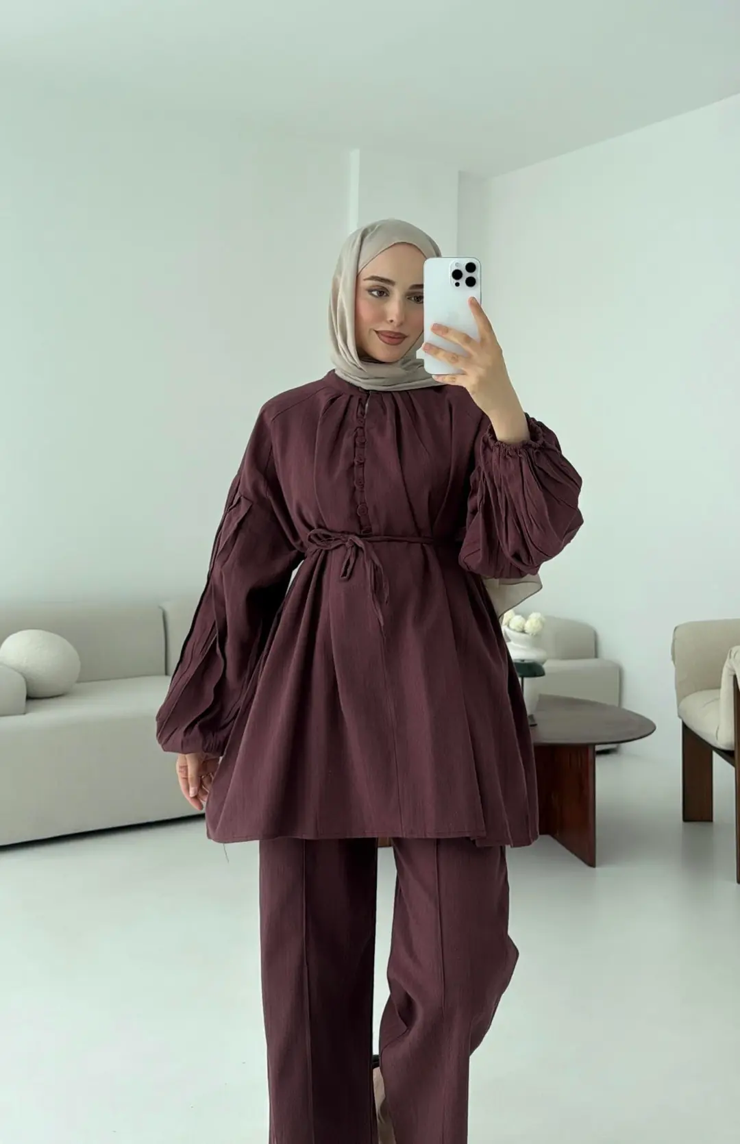 Yarım Düğme Detaylı Takım Kiremit - Görsel 4