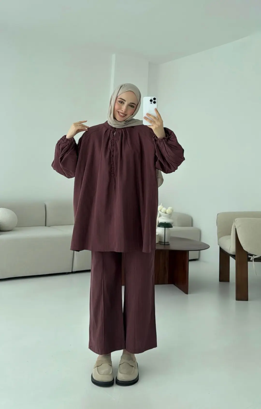 Yarım Düğme Detaylı Takım Kiremit - Görsel 5