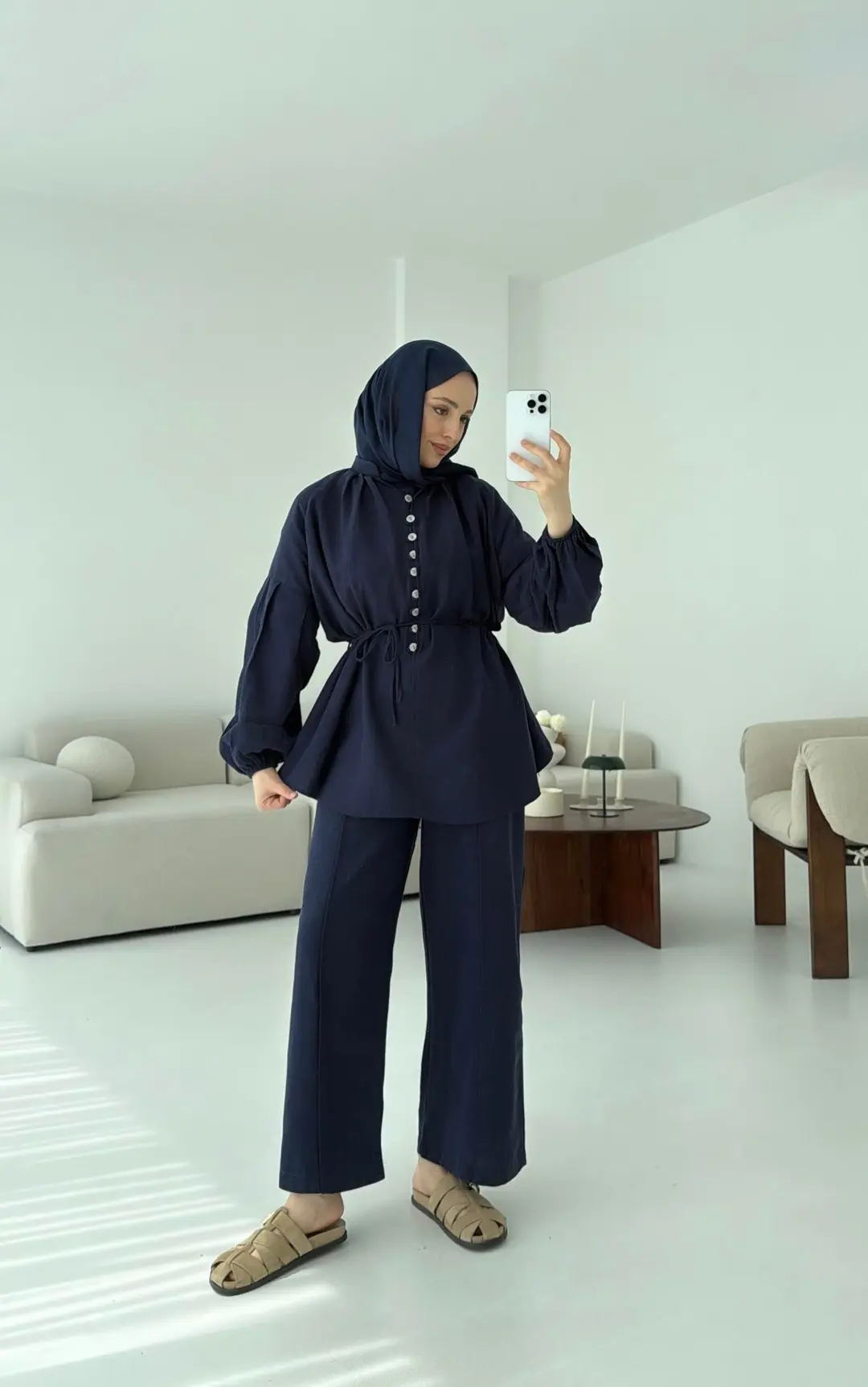 Yarım Düğme Detaylı Takım Lacivert - Görsel 2