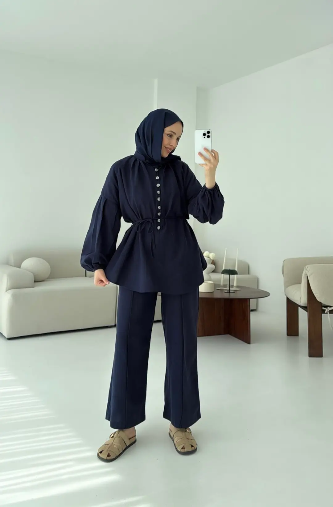 Yarım Düğme Detaylı Takım Lacivert - Görsel 7