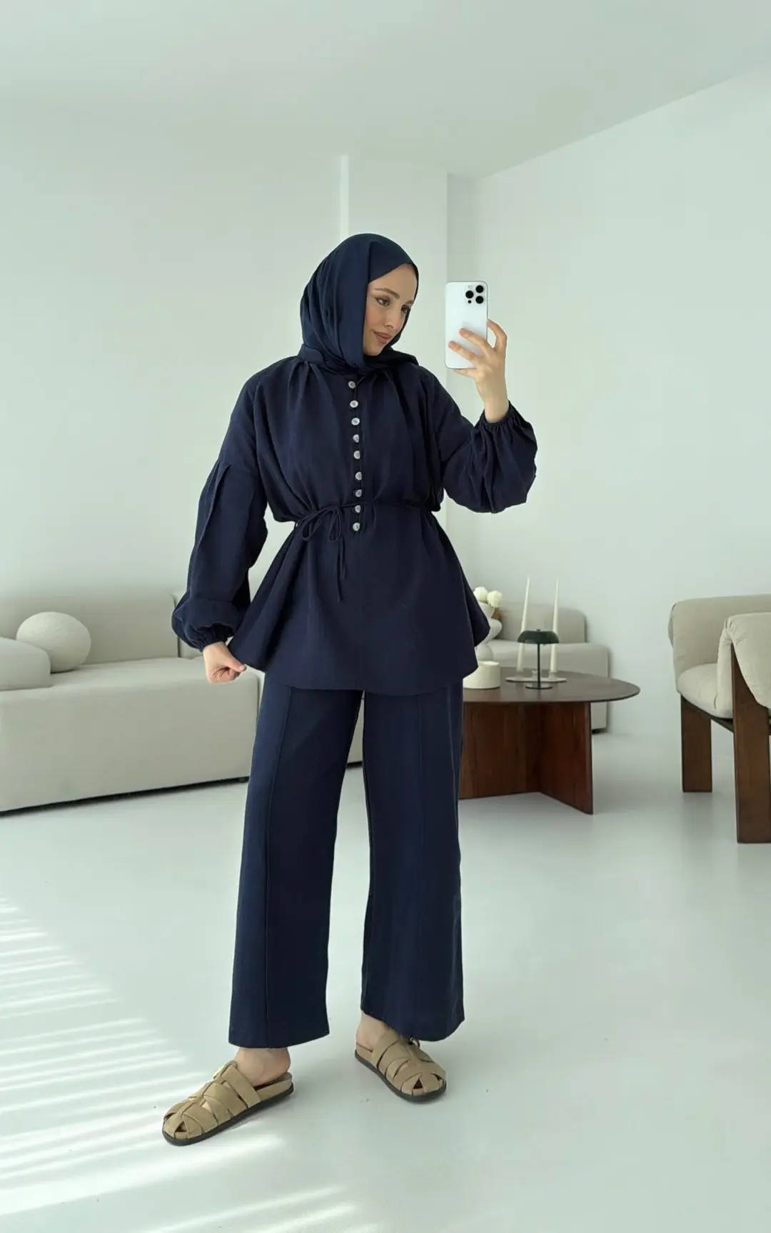 Yarım Düğme Detaylı Takım Lacivert - Görsel 8