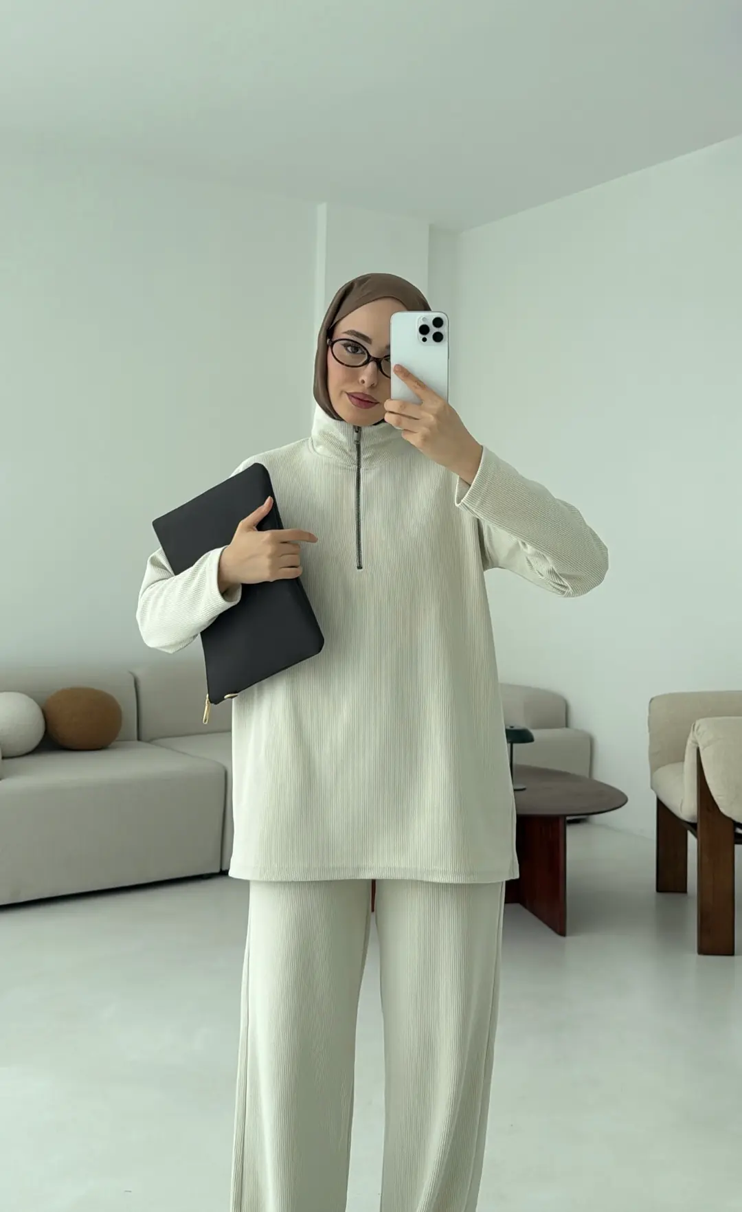 Yarım Fermuarlı Takım Bej - Görsel 12