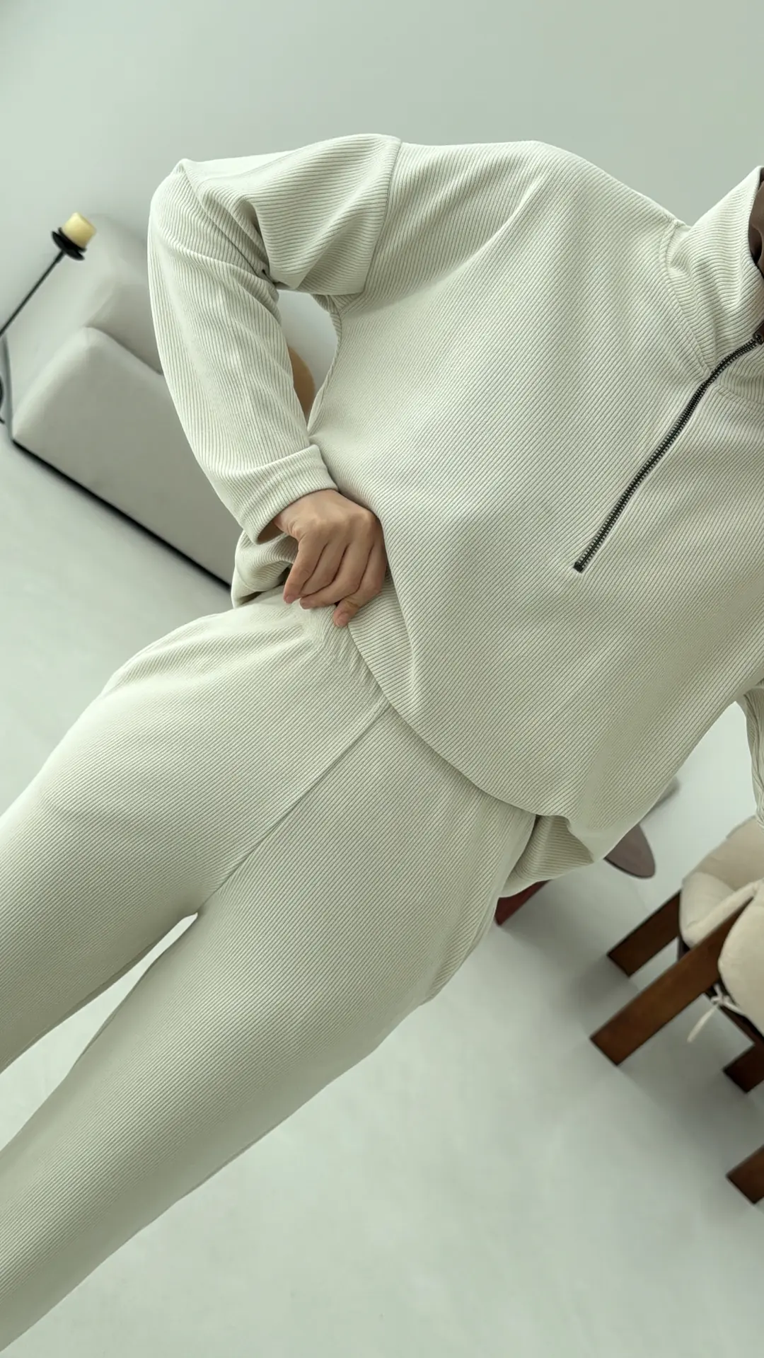 Yarım Fermuarlı Takım Bej - Görsel 15