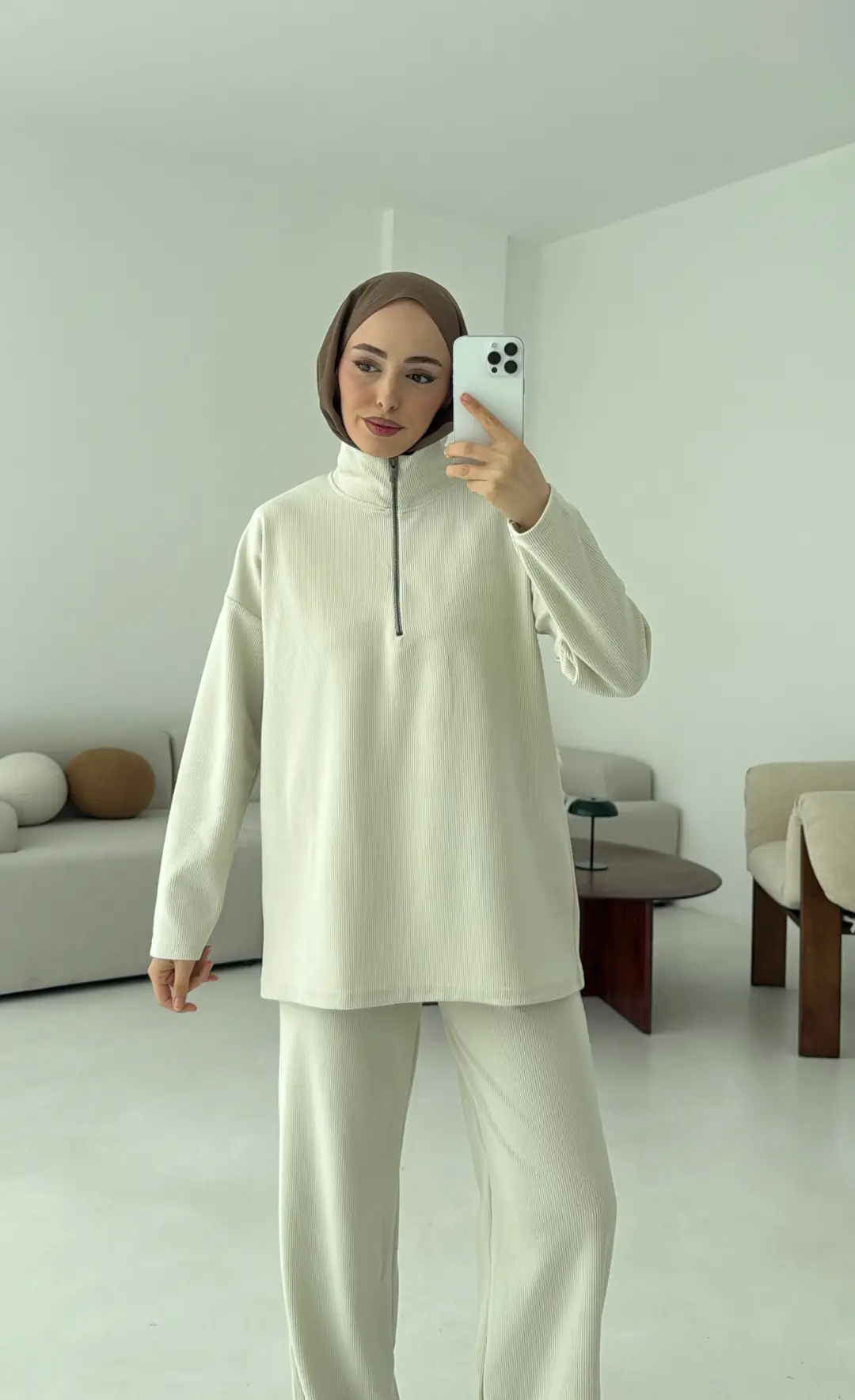 Yarım Fermuarlı Takım Bej - Görsel 3