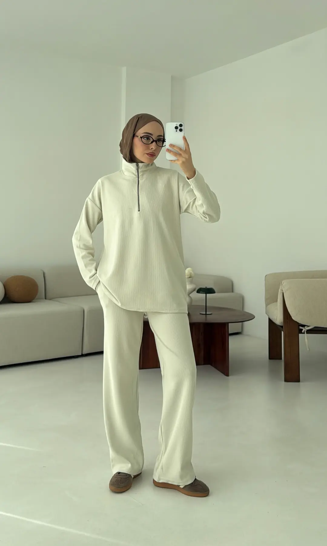 Yarım Fermuarlı Takım Bej - Görsel 7