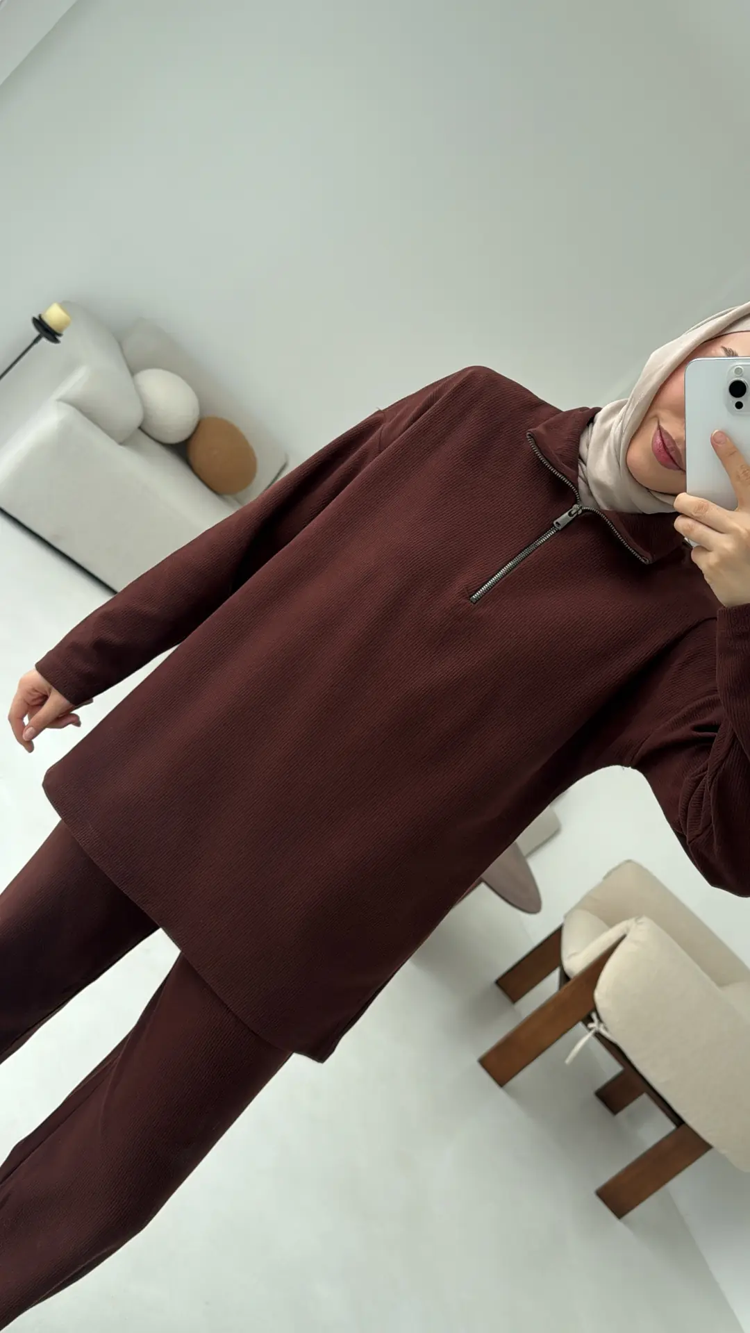 Yarım Fermuarlı Takım Kahve - Görsel 5