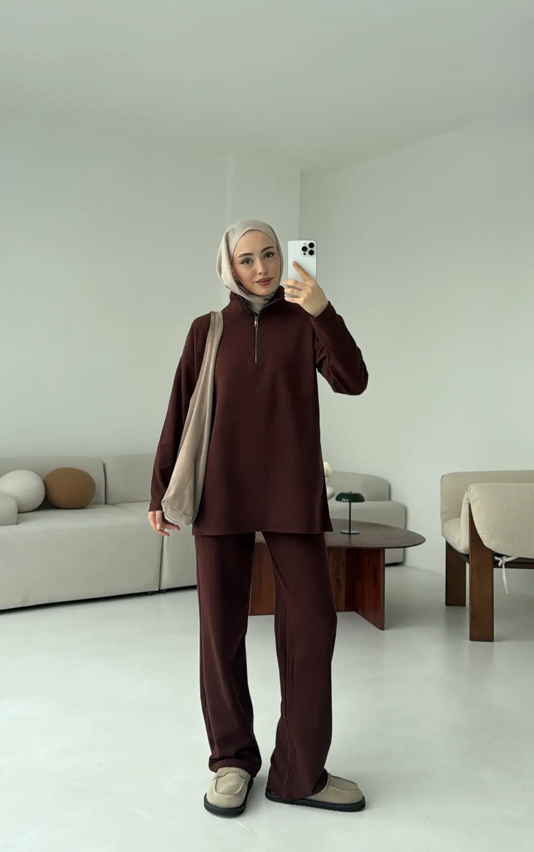 Yarım Fermuarlı Takım Kahve - Görsel 8