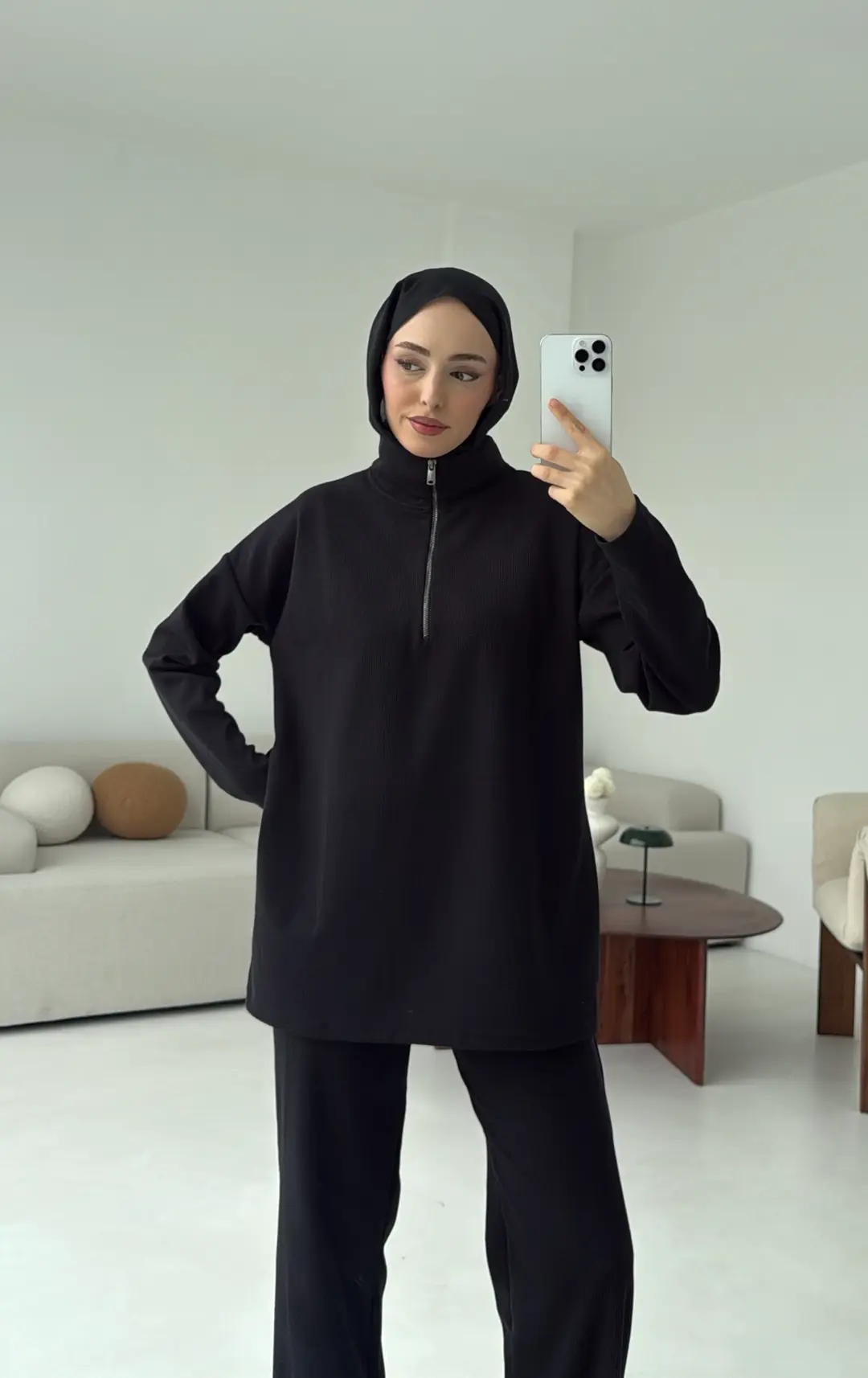 Yarım Fermuarlı Takım Siyah - Görsel 9