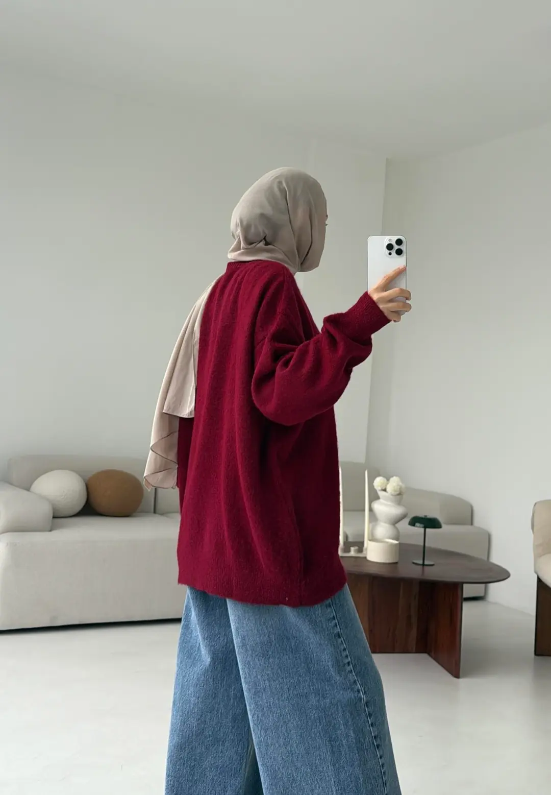 Yarım Dügmeli Triko Kazak Bordo. - Görsel 5