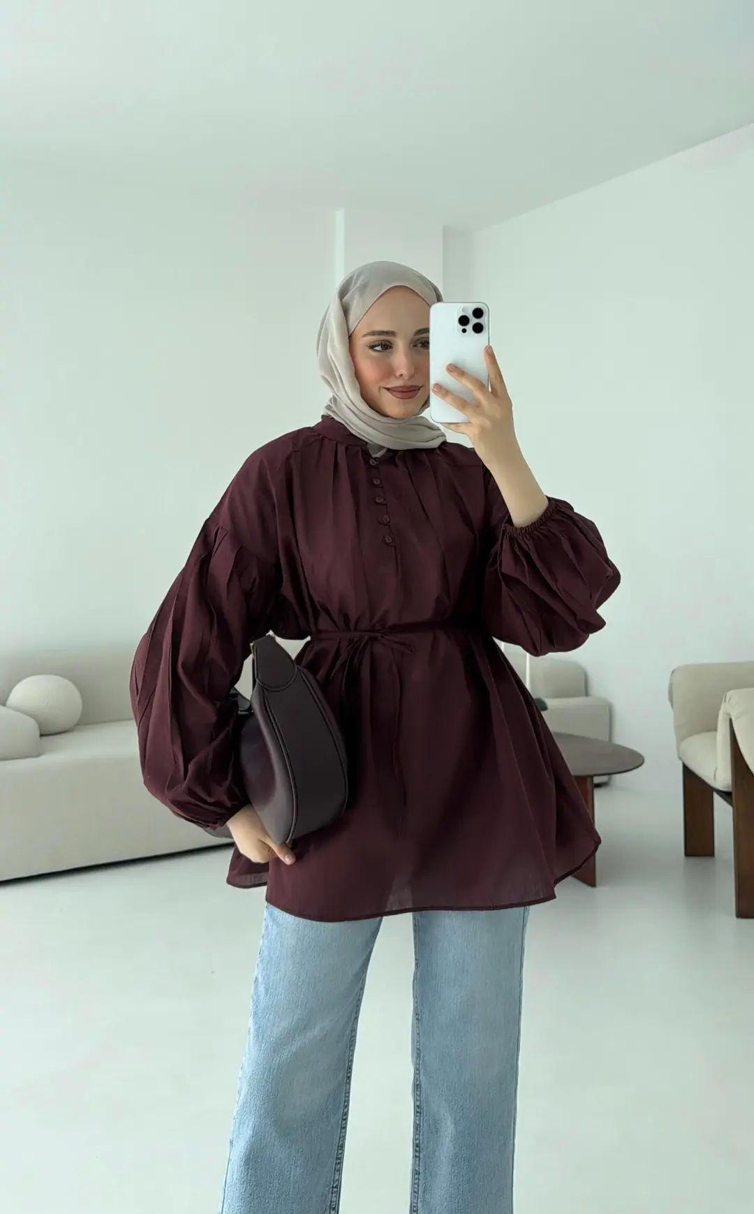 Yarım Dügmeli Vual Gömlek Bordo