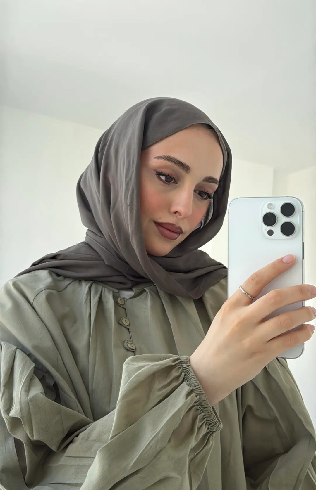 Yarım Dügmeli Vual Gömlek Haki - Görsel 3