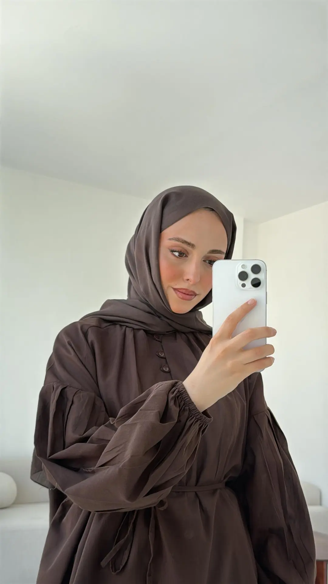 Yarım Dügmeli Vual Gömlek Kahve