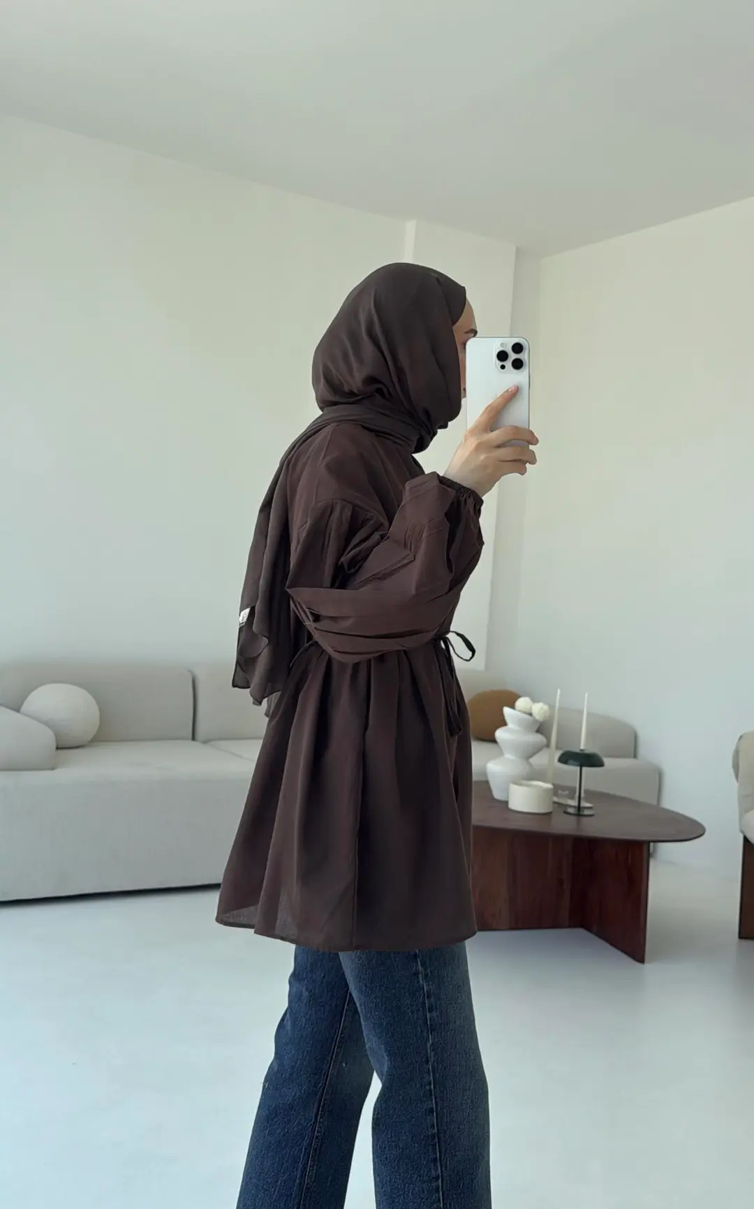 Yarım Dügmeli Vual Gömlek Kahve - Görsel 2